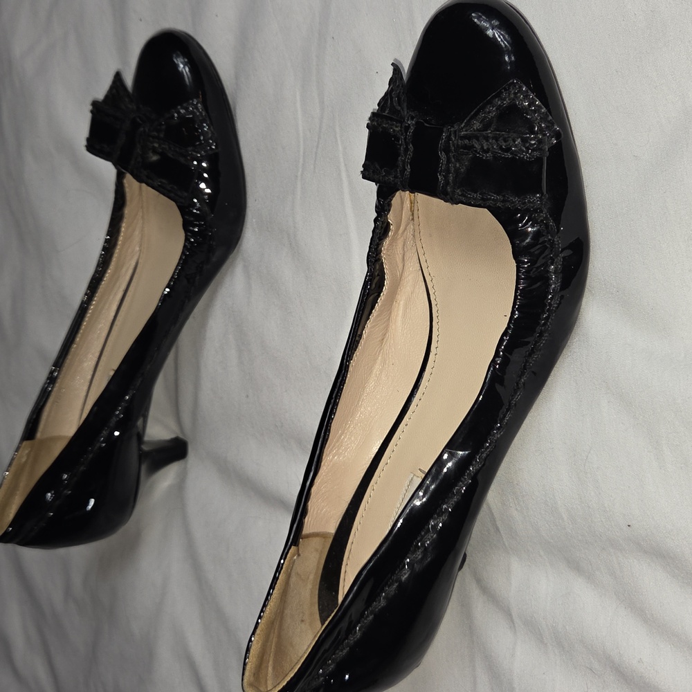 PRADA Black Patent Leather Kitten Heels with Bow 38 1/2 - Picture 11 of 12